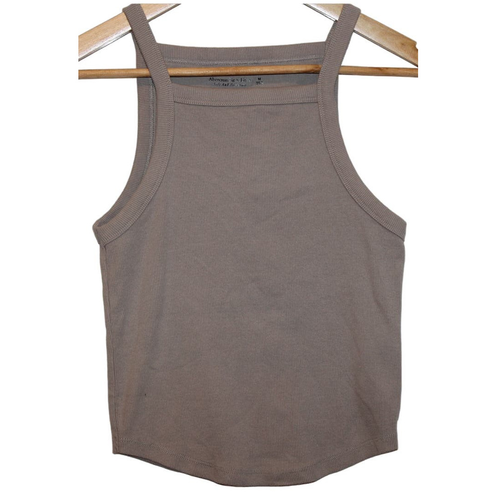 Womens Abercrombie & Fitch Soft AF Tan Ribbed Knit Crop Top Tank Top Size Medium